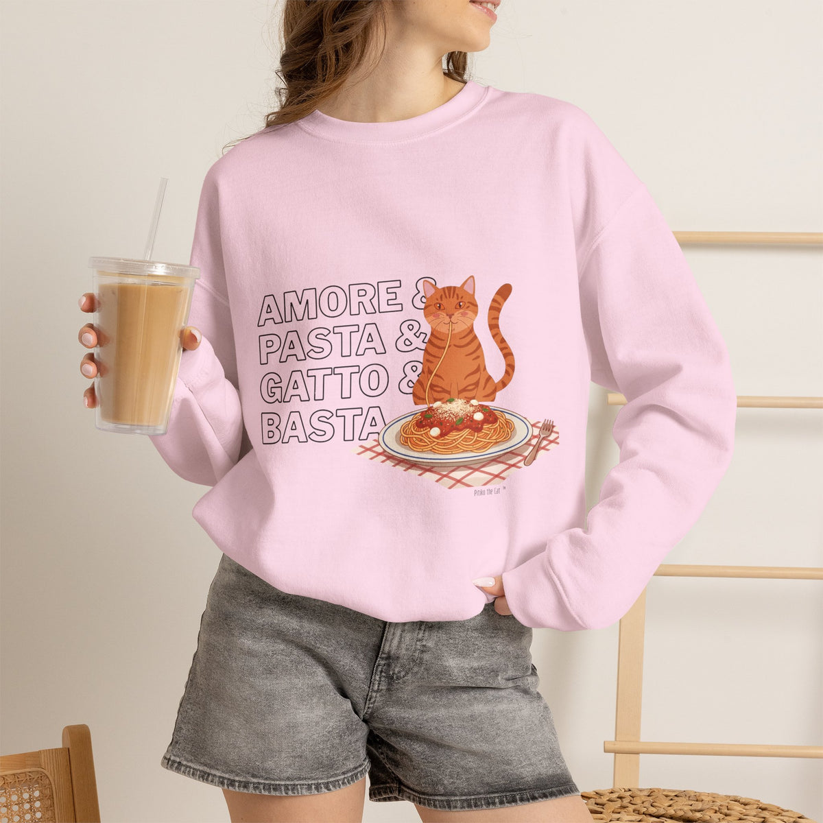 Amore & Pasta & Gatto & Basta Cat Lover Sweatshirt