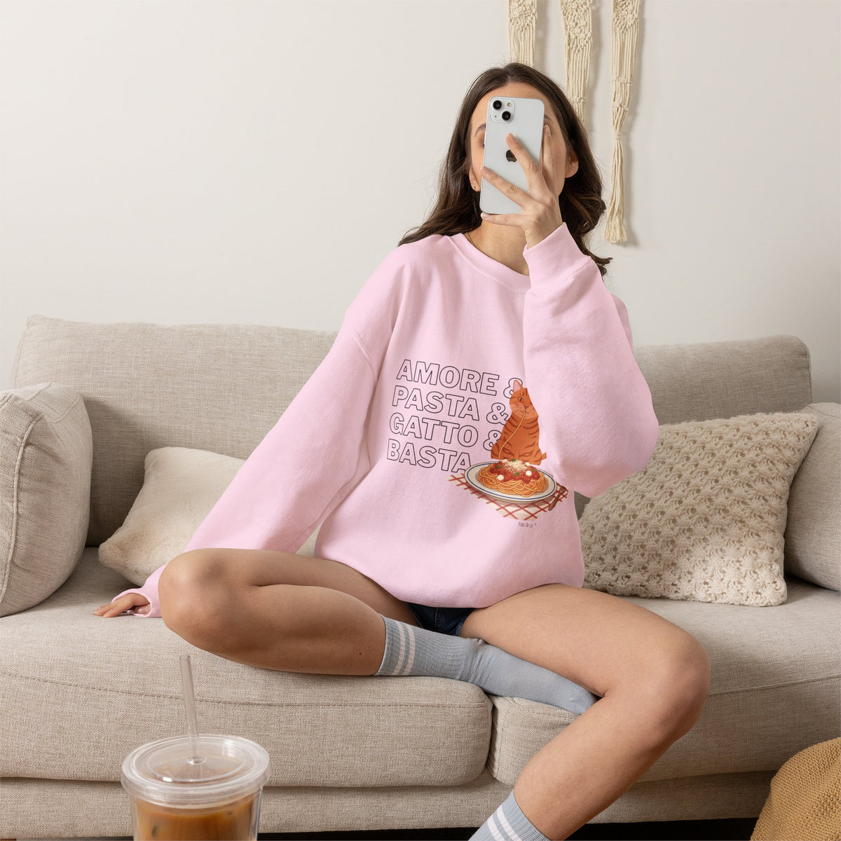 Amore & Pasta & Gatto & Basta Cat Lover Sweatshirt