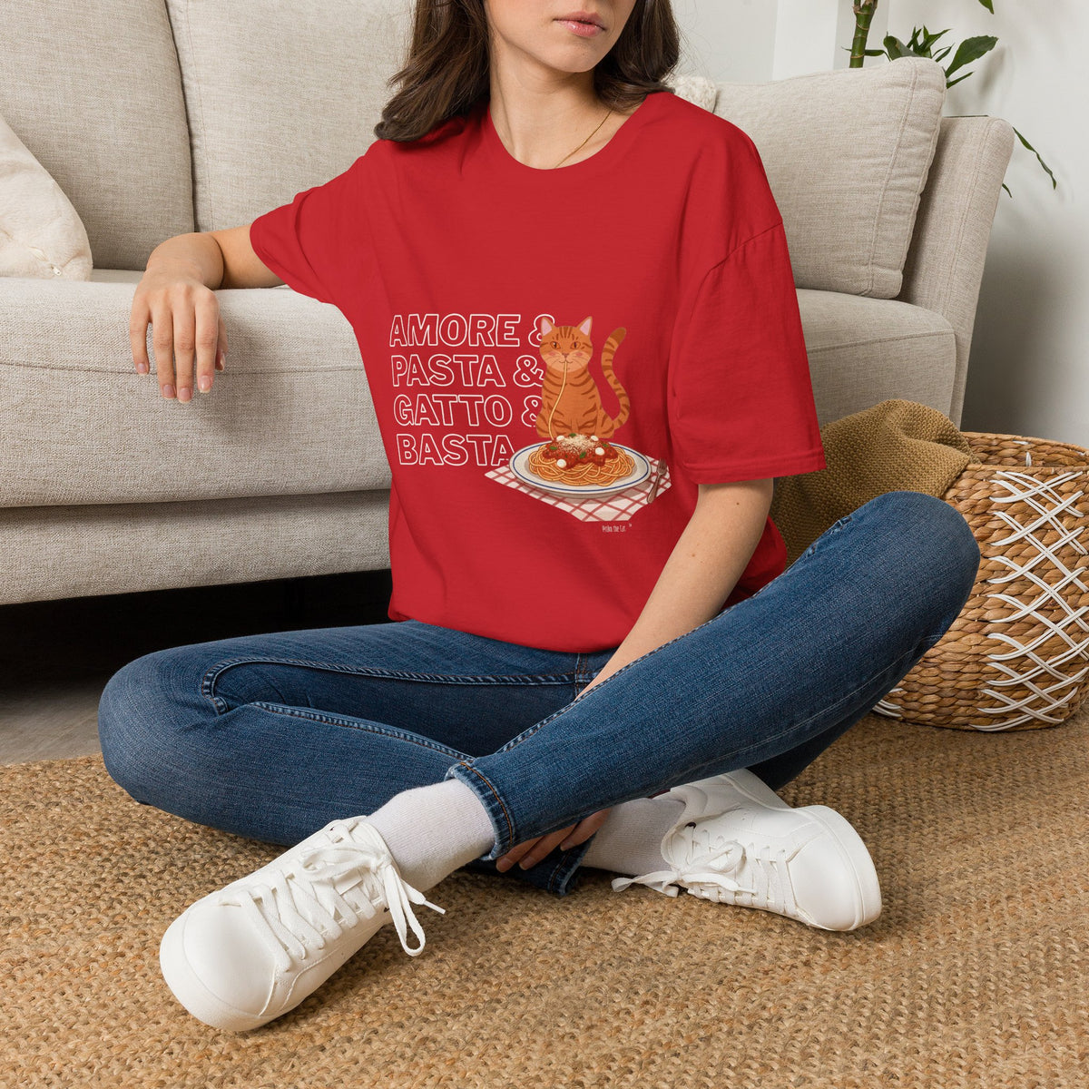 Amore Pasta Gatto Basta Cat Lover Graphic T-Shirt