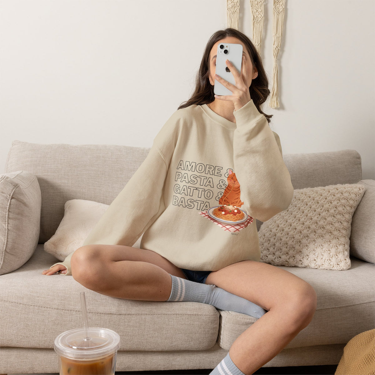 Amore & Pasta & Gatto & Basta Cat Lover Sweatshirt