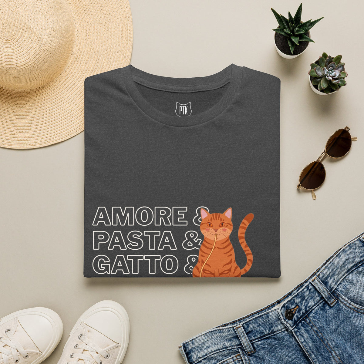 Amore Pasta Gatto Basta Cat Lover Graphic T-Shirt