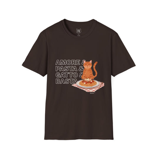 Amore Pasta Gatto Basta Cat Lover Graphic T-Shirt