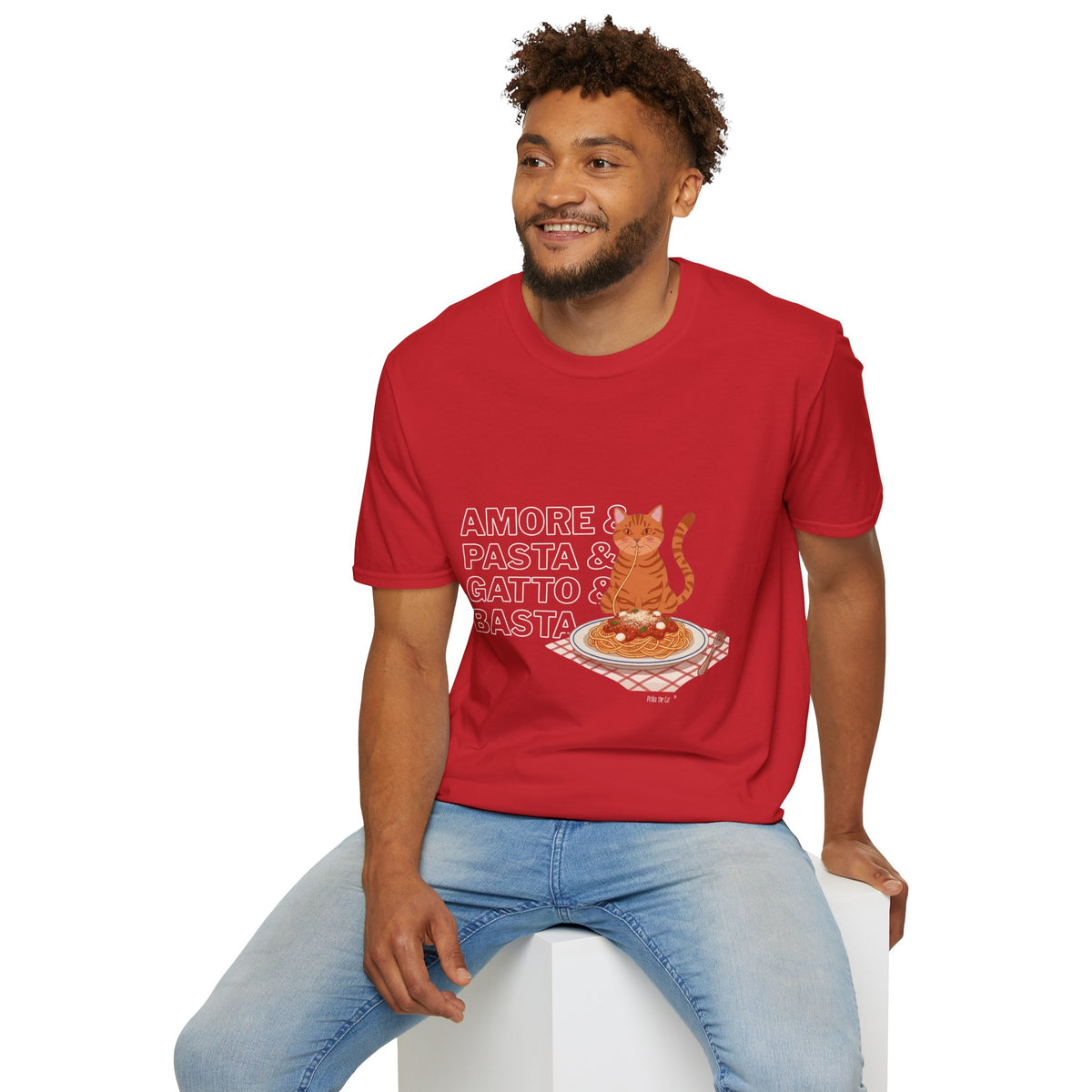 Amore Pasta Gatto Basta Cat Lover Graphic T-Shirt