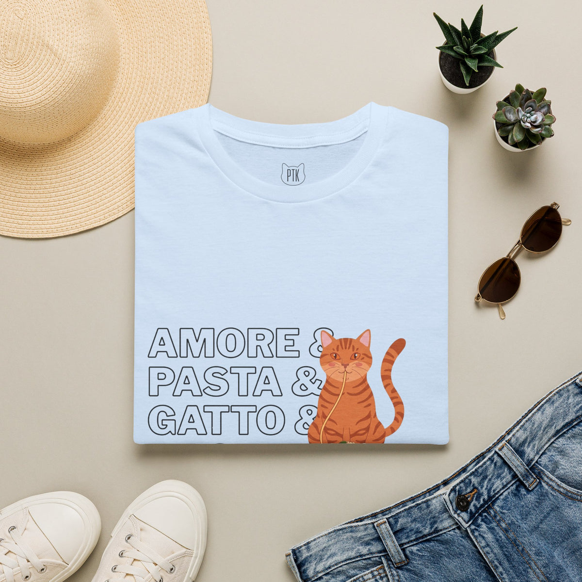 Amore Pasta Gatto Basta Cat Pasta T-Shirt