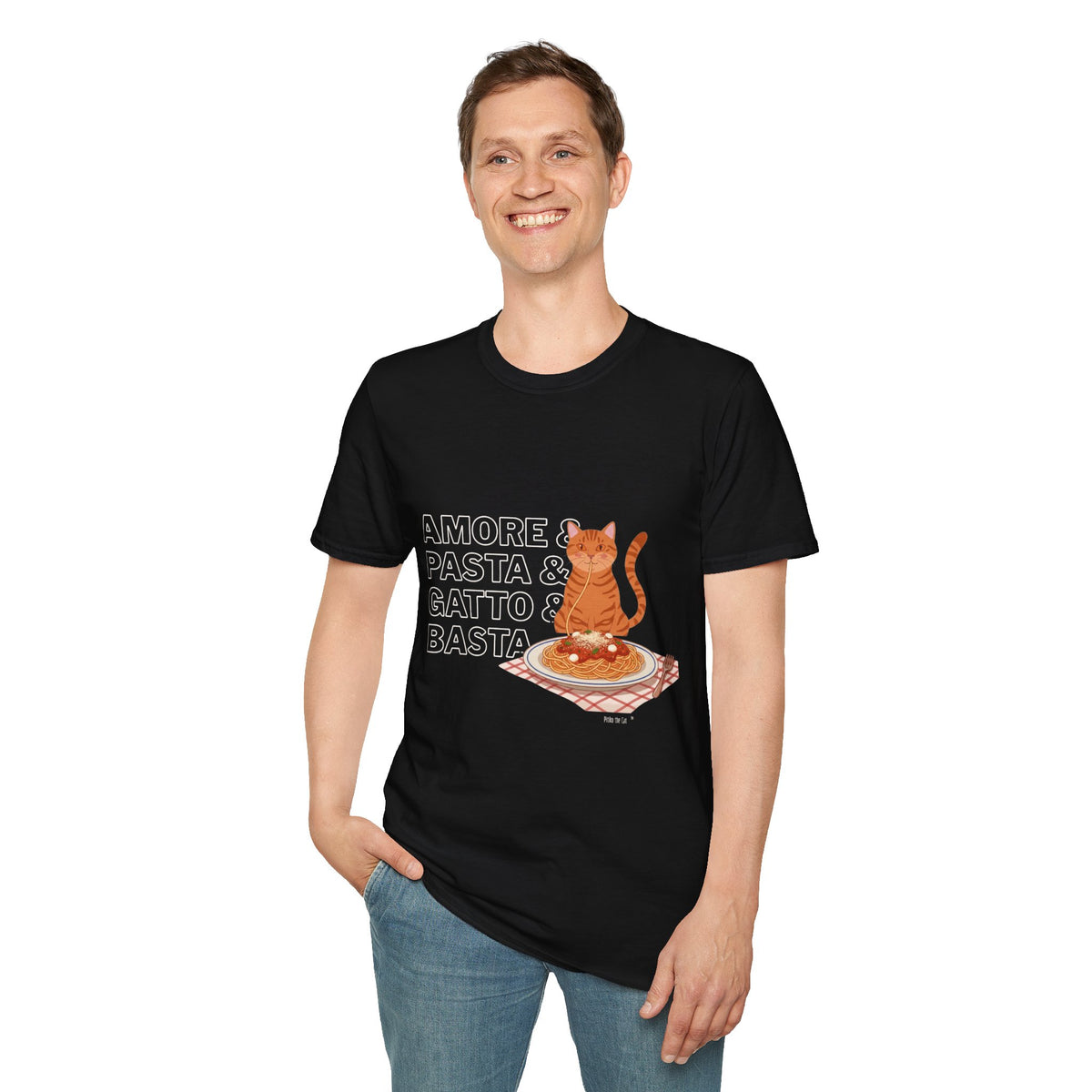 Amore Pasta Gatto Basta Cat Lover Graphic T-Shirt