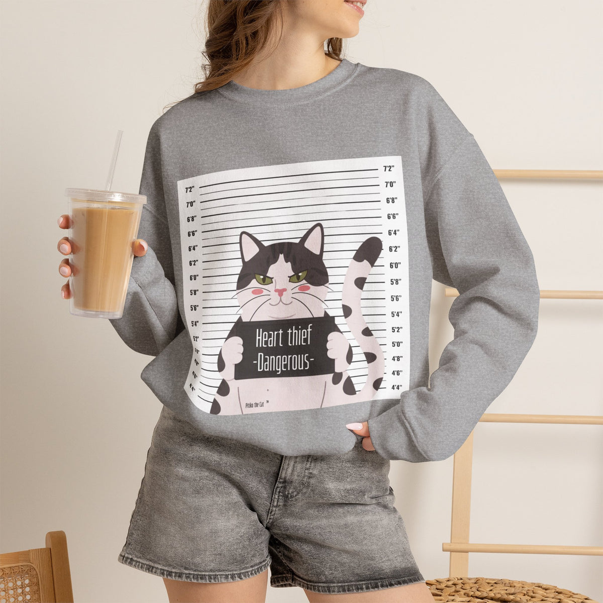 Heart Thief Cat Graphic Sweatshirt