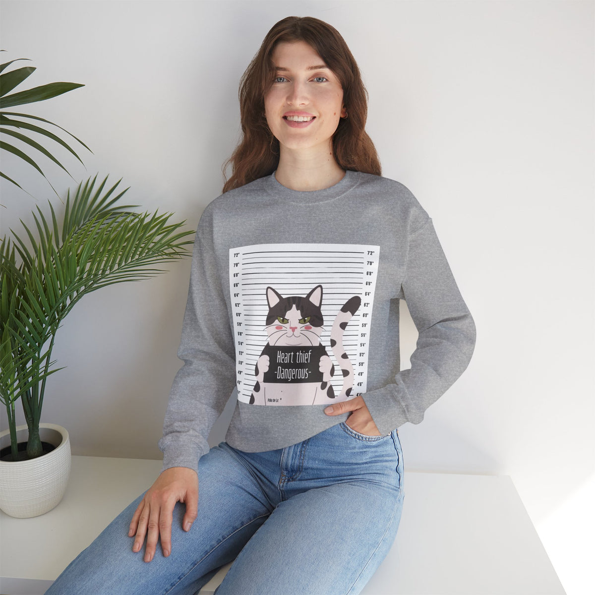 Heart Thief Cat Graphic Sweatshirt
