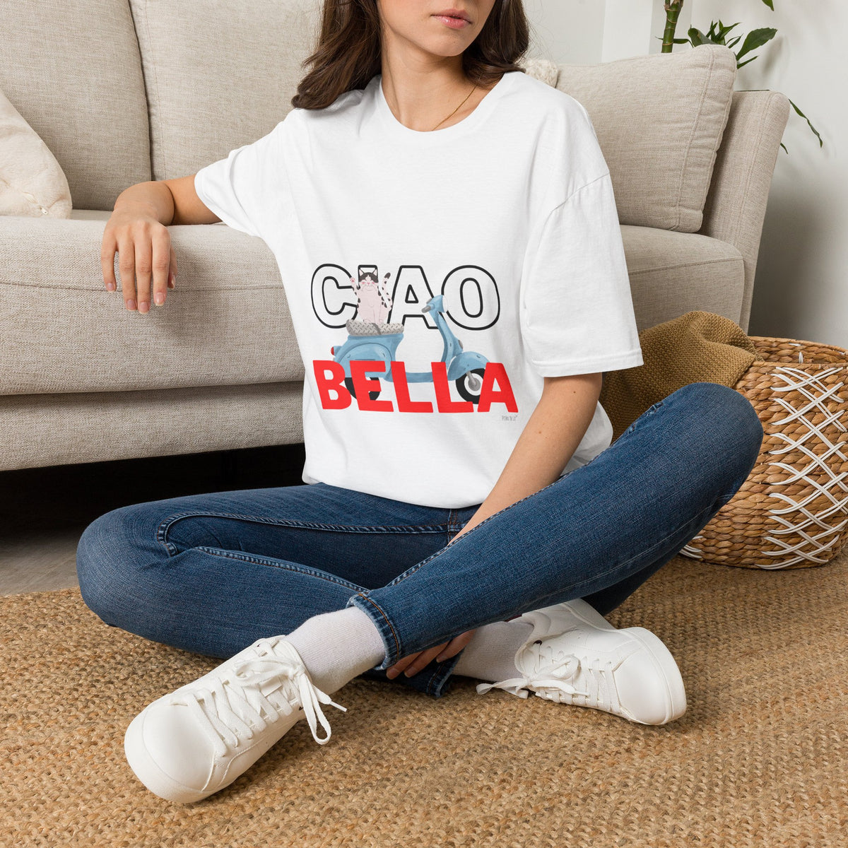 Ciao Bella Cat Graphic T-Shirt – Italian Travel & Retro Scooter Tee