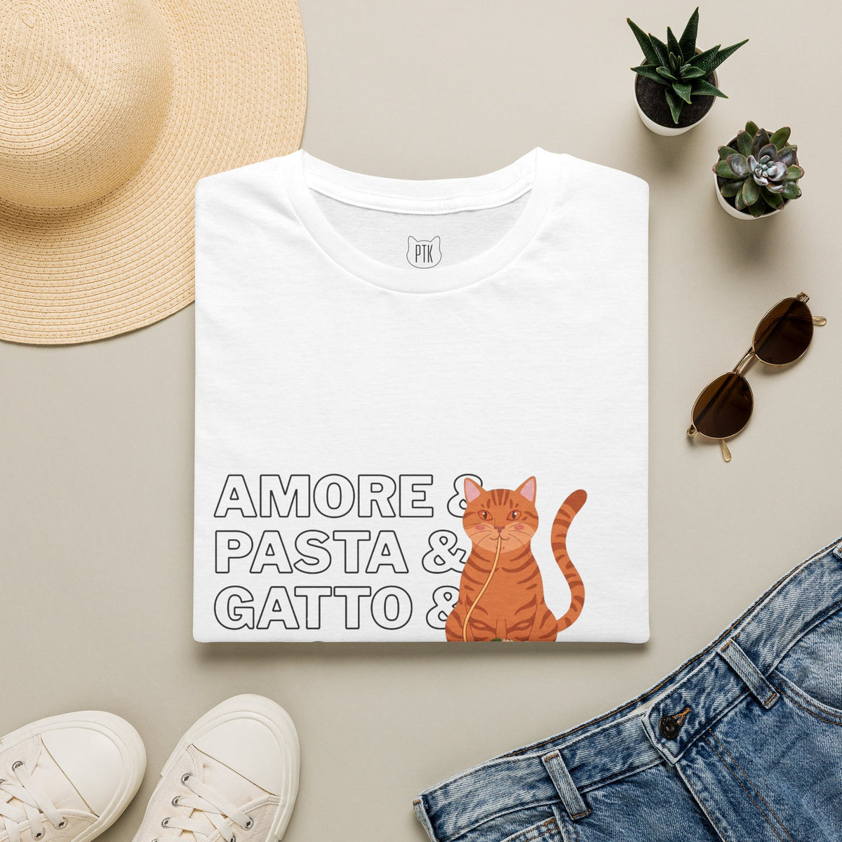 Amore Pasta Gatto Basta Cat Pasta T-Shirt