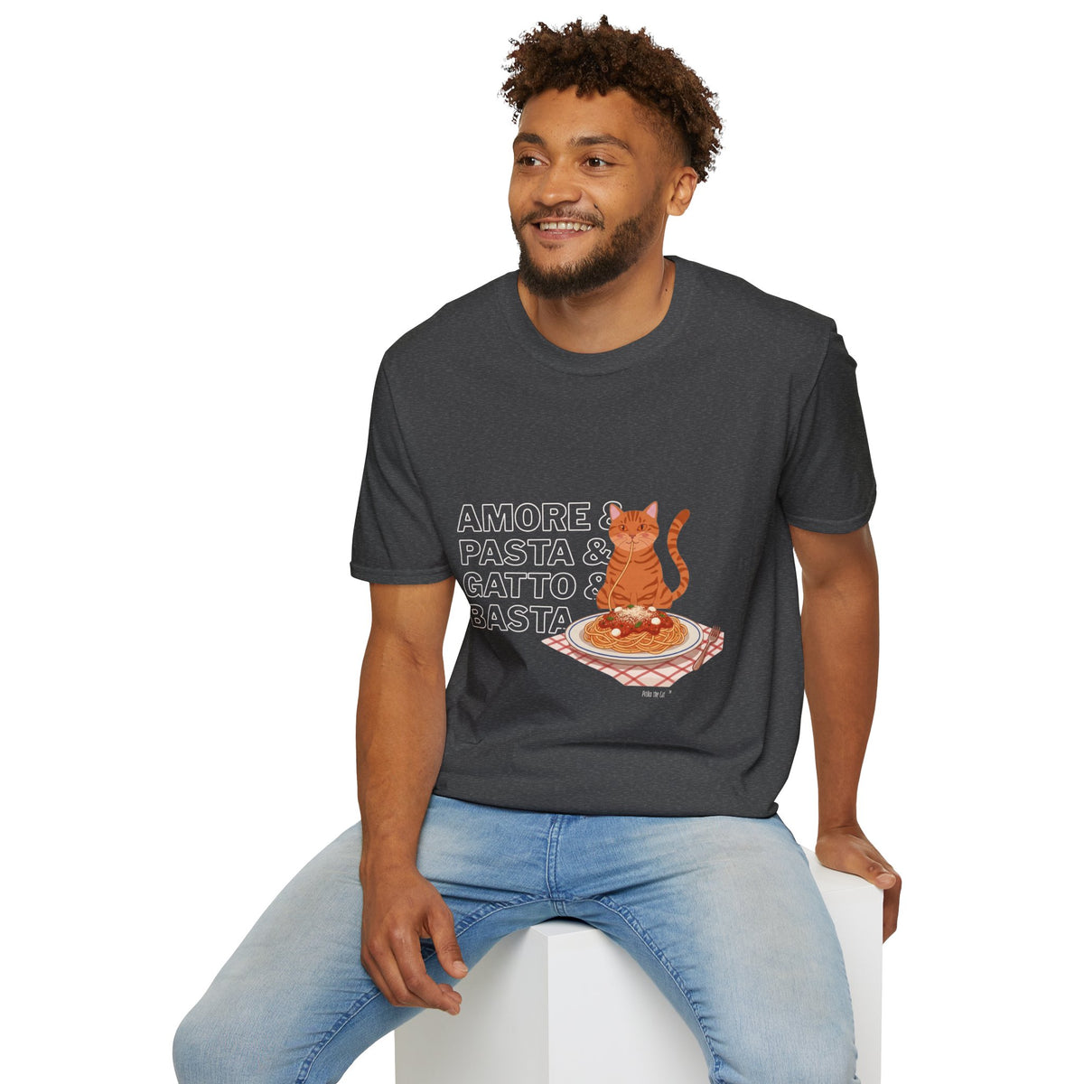 Amore Pasta Gatto Basta Cat Lover Graphic T-Shirt