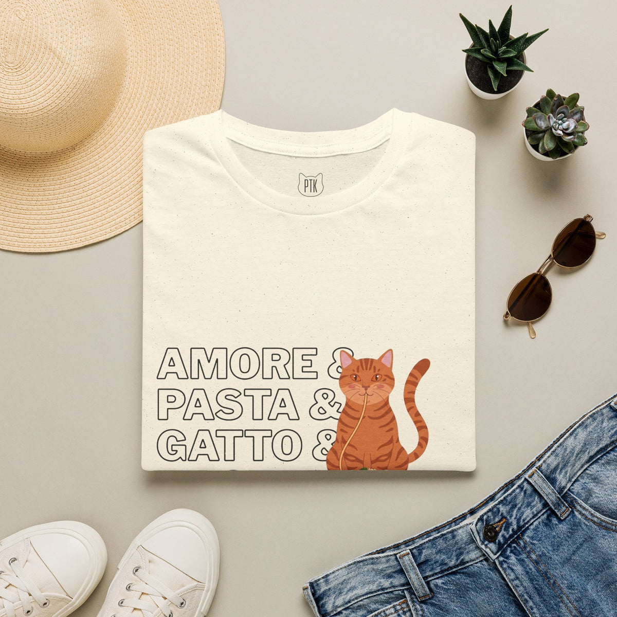 Amore Pasta Gatto Basta Cat Pasta T-Shirt