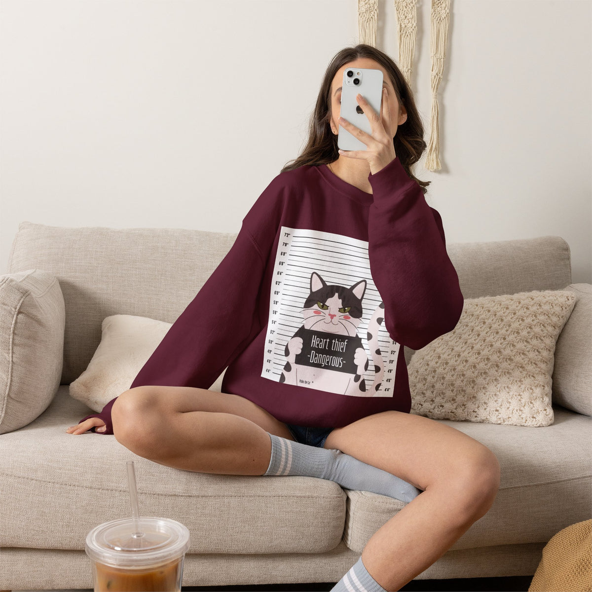 Heart Thief Cat Graphic Sweatshirt