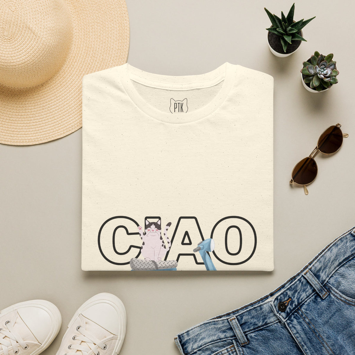 Ciao Bella Cat Graphic T-Shirt – Italian Travel & Retro Scooter Tee