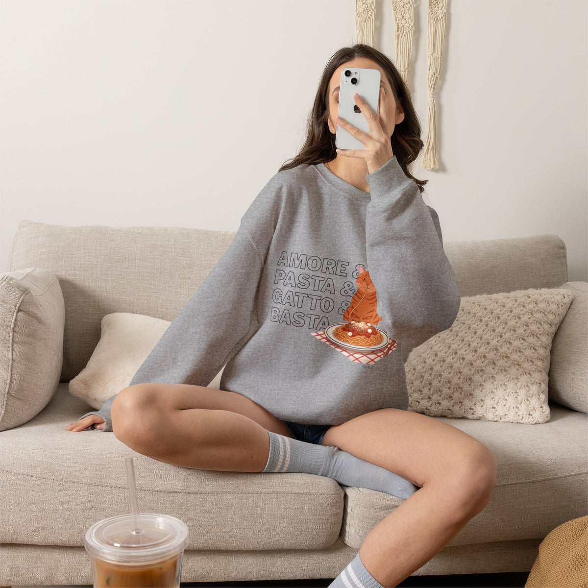 Amore & Pasta & Gatto & Basta Cat Lover Sweatshirt