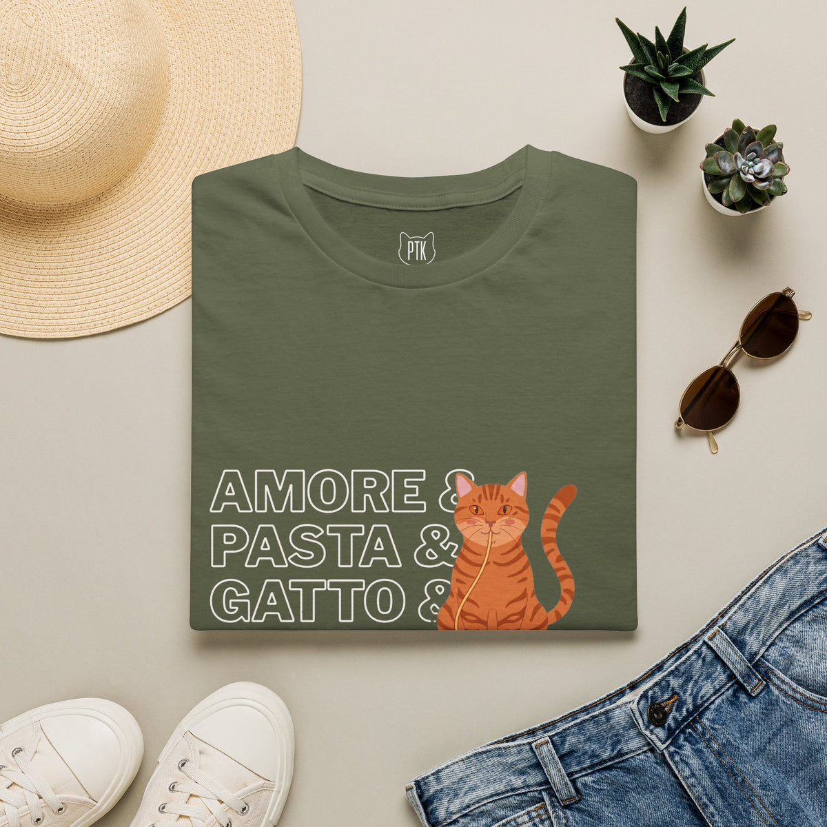 Amore Pasta Gatto Basta Cat Lover Graphic T-Shirt