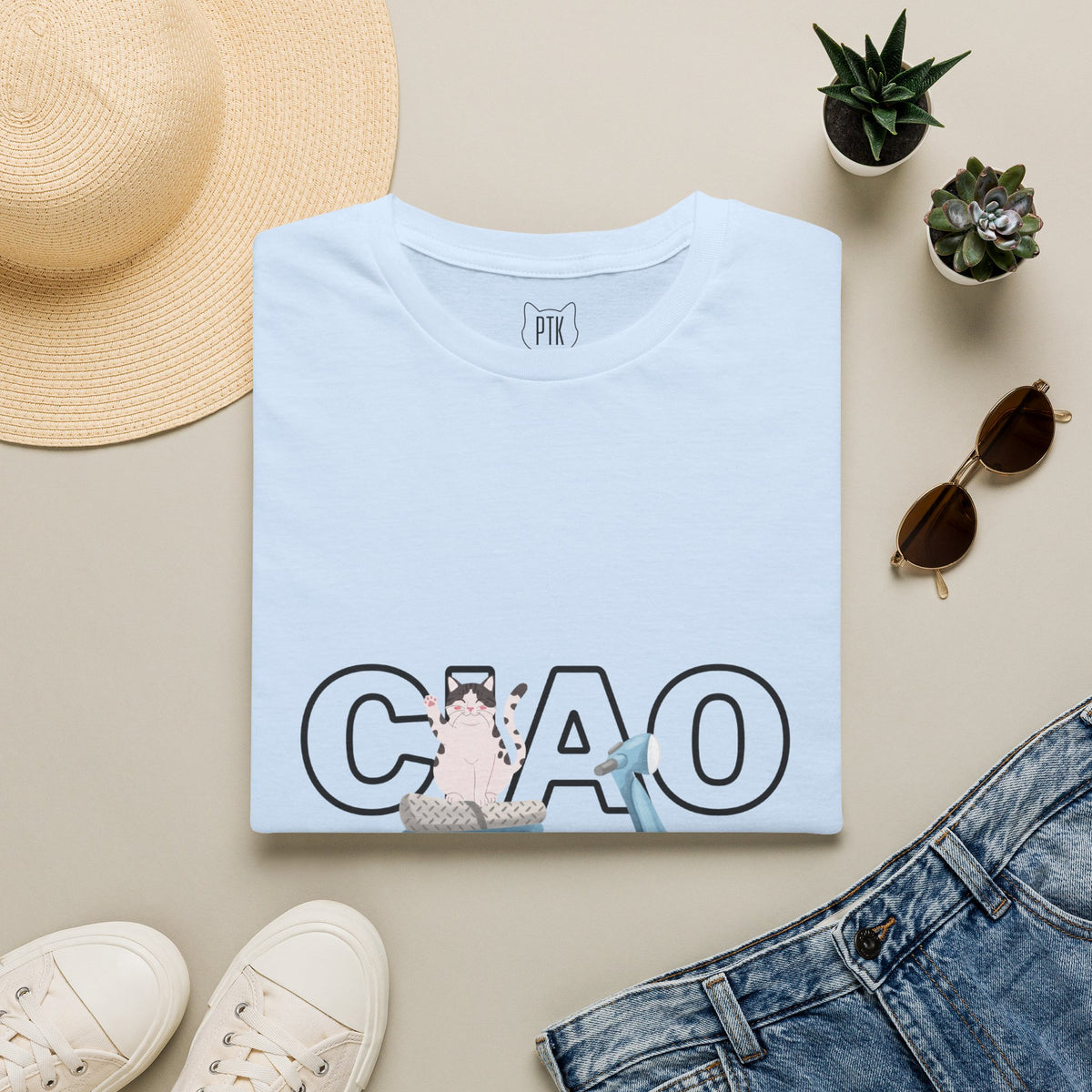 Ciao Bella Cat Graphic T-Shirt – Italian Travel & Retro Scooter Tee