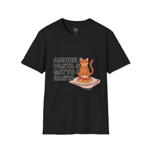Amore Pasta Gatto Basta Cat Lover Graphic T-Shirt