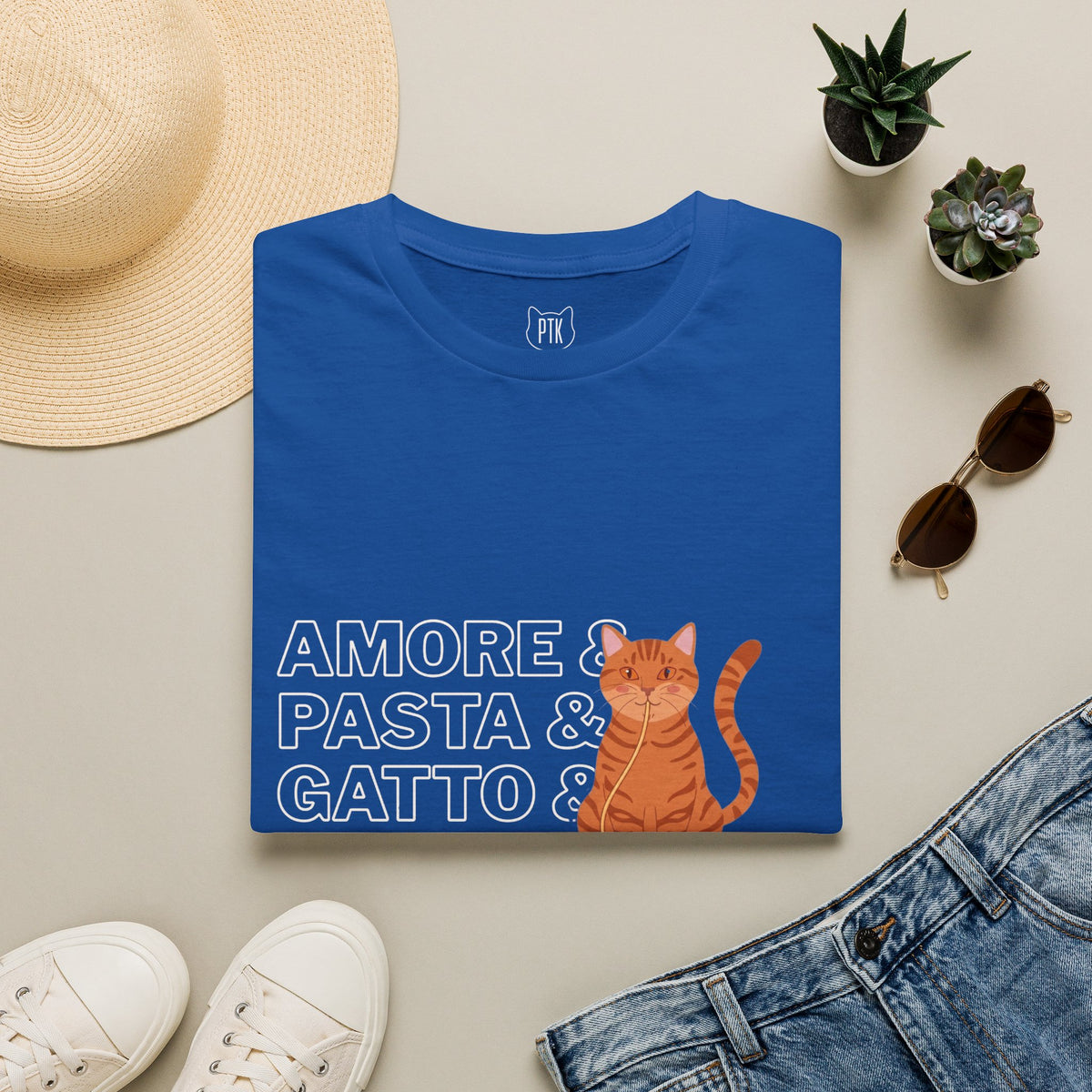 Amore Pasta Gatto Basta Cat Lover Graphic T-Shirt