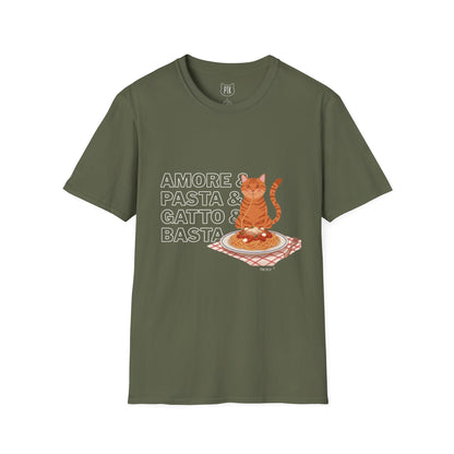 Amore Pasta Gatto Basta Cat Lover Graphic T-Shirt