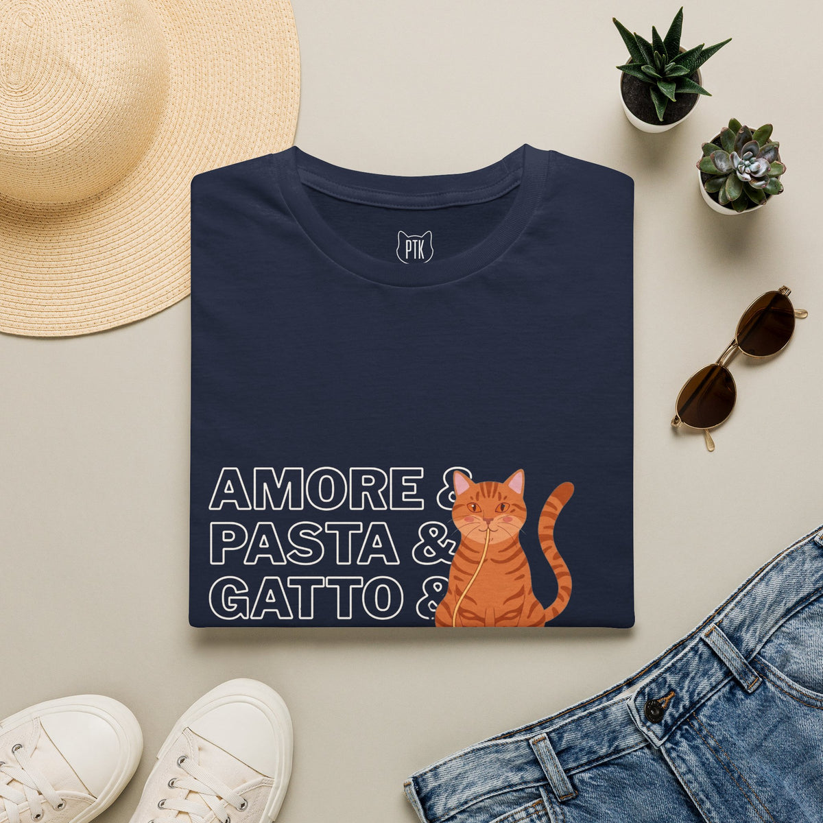 Amore Pasta Gatto Basta Cat Lover Graphic T-Shirt
