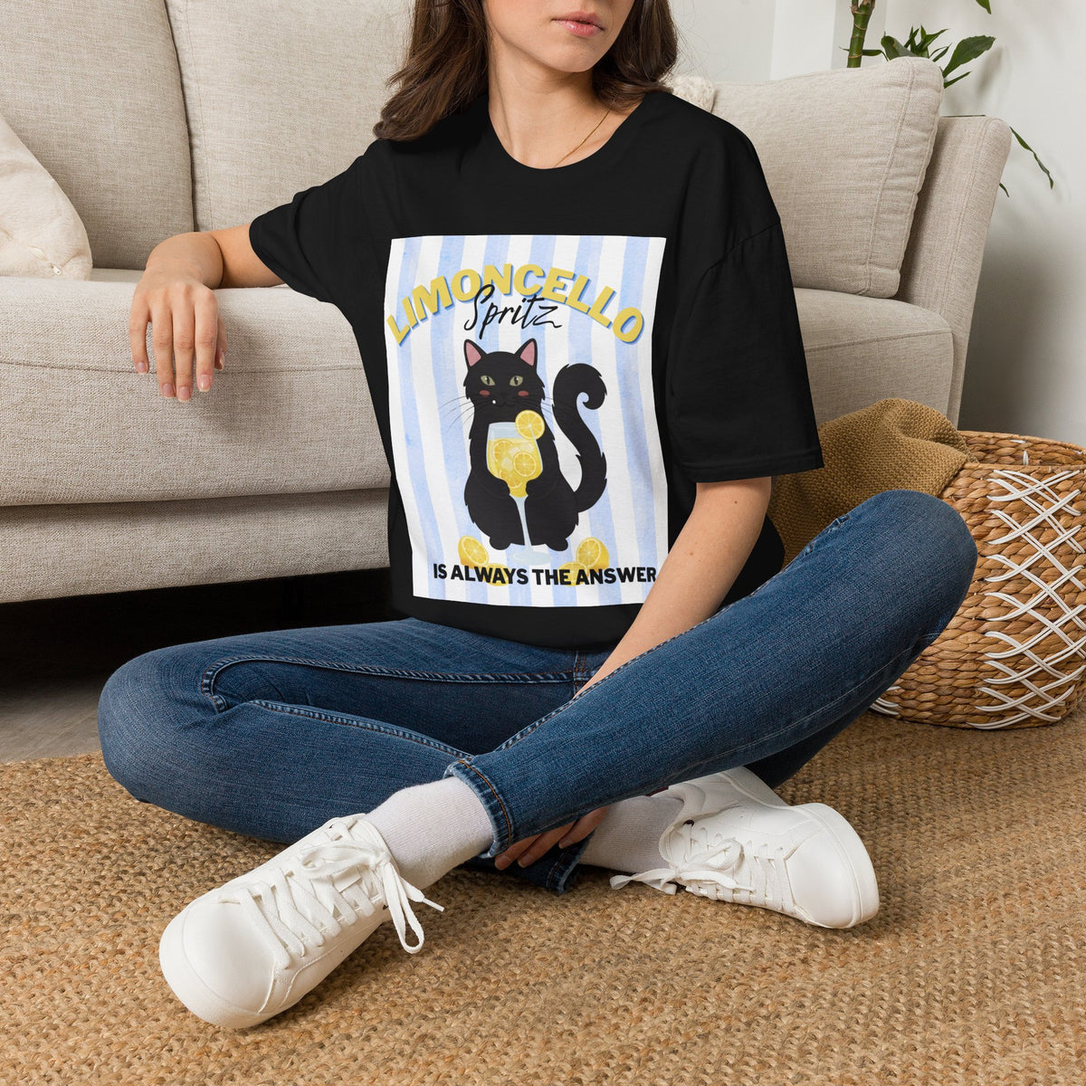Limoncello Spritz Is Always the Answer Black Cat T-Shirt