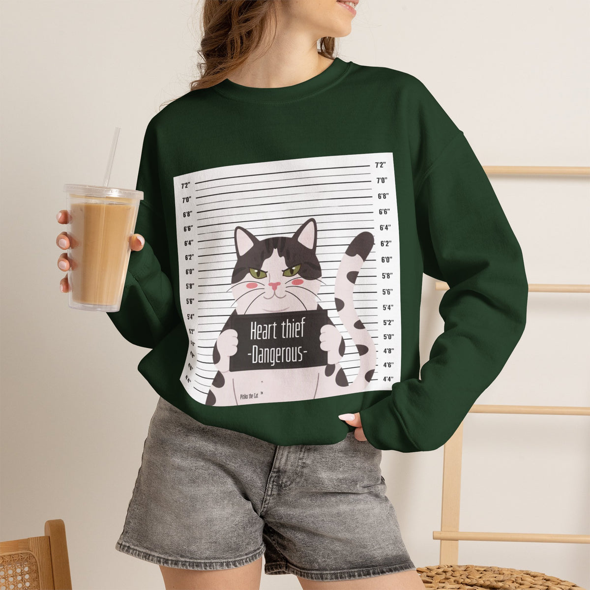 Heart Thief Cat Graphic Sweatshirt