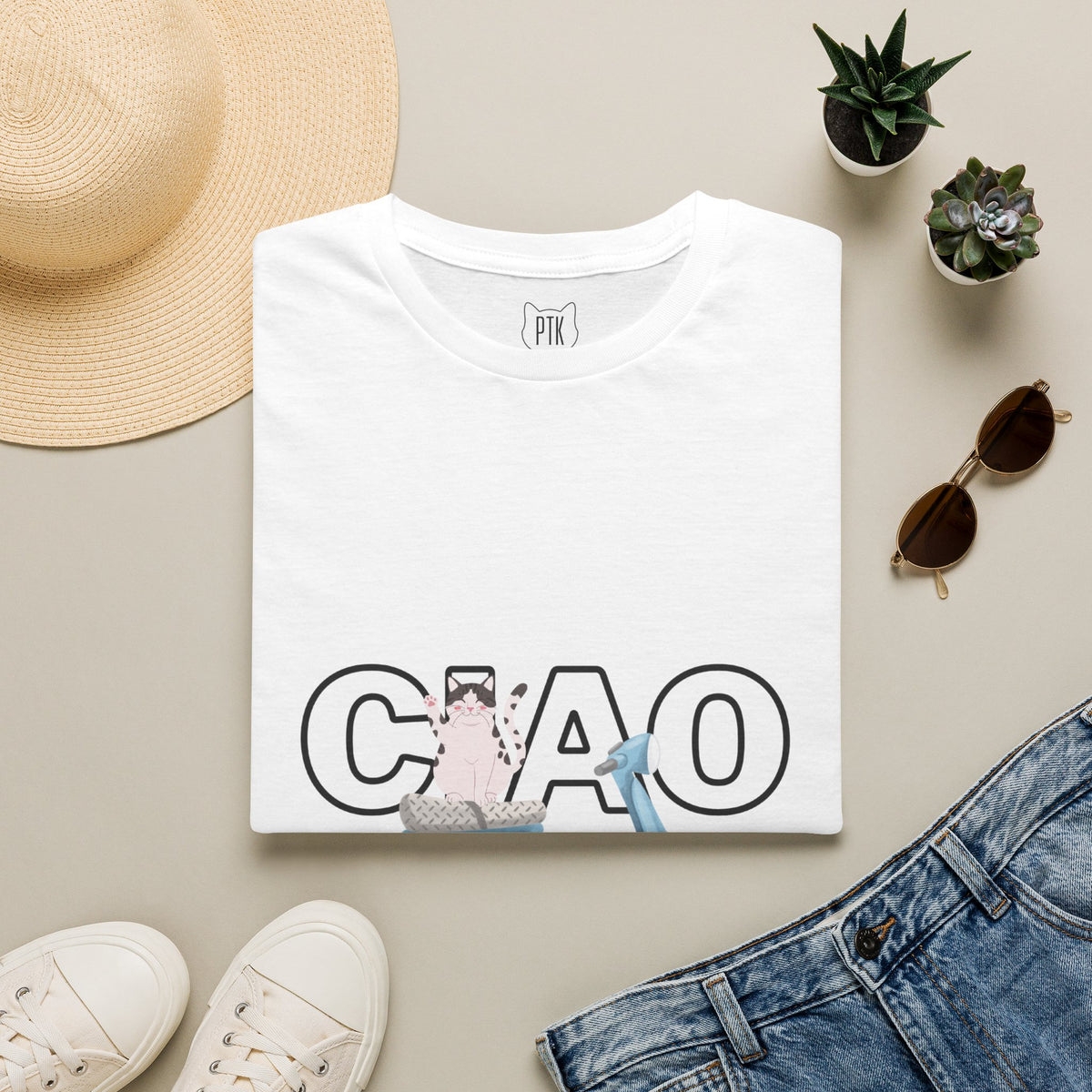 Ciao Bella Cat Graphic T-Shirt – Italian Travel & Retro Scooter Tee