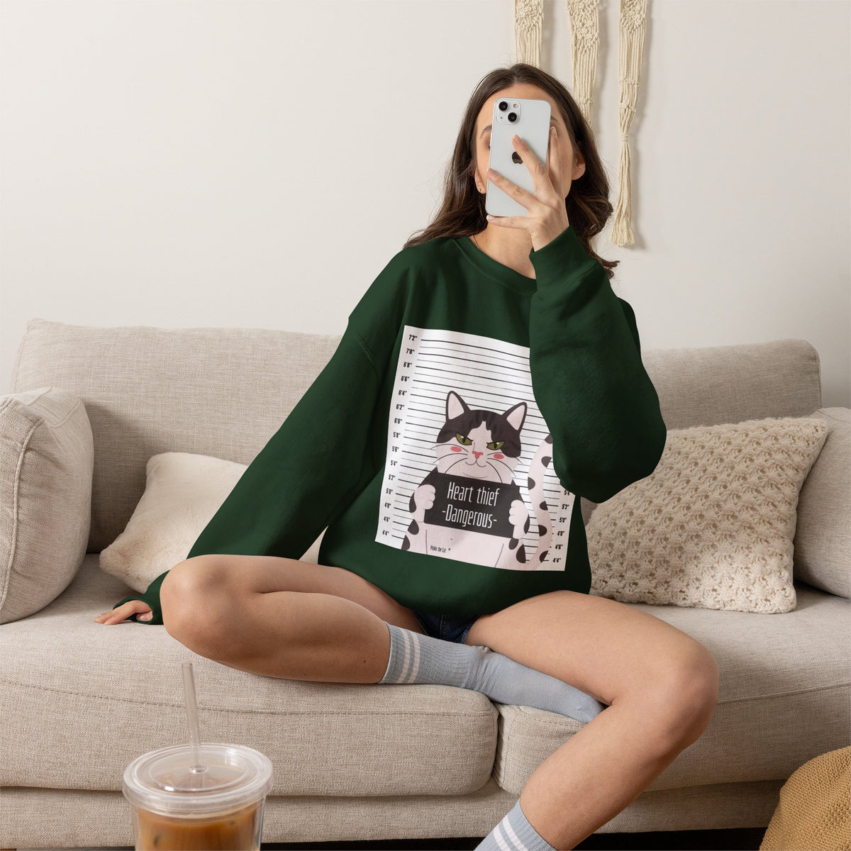 Heart Thief Cat Graphic Sweatshirt