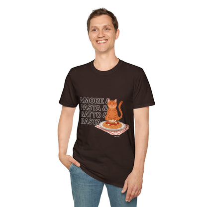 Amore Pasta Gatto Basta Cat Lover Graphic T-Shirt