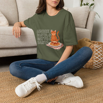 Amore Pasta Gatto Basta Cat Lover Graphic T-Shirt
