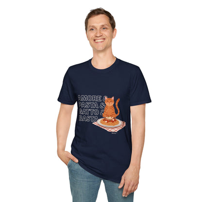 Amore Pasta Gatto Basta Cat Lover Graphic T-Shirt